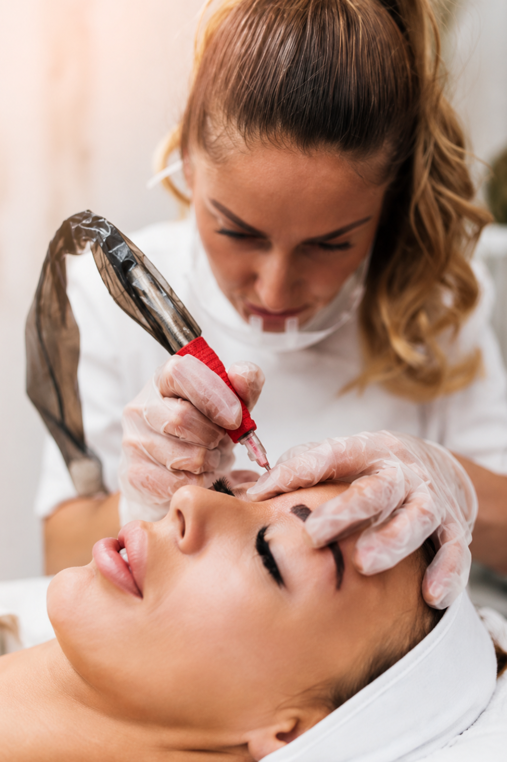 Kaş bölgesine microblading uygulaması yapılan kadın